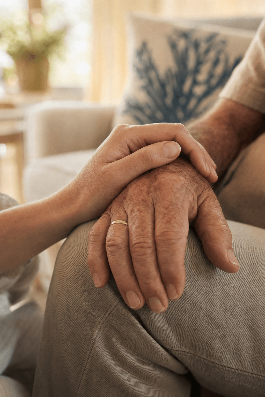 A caregiver sitting quietly beside a loved one