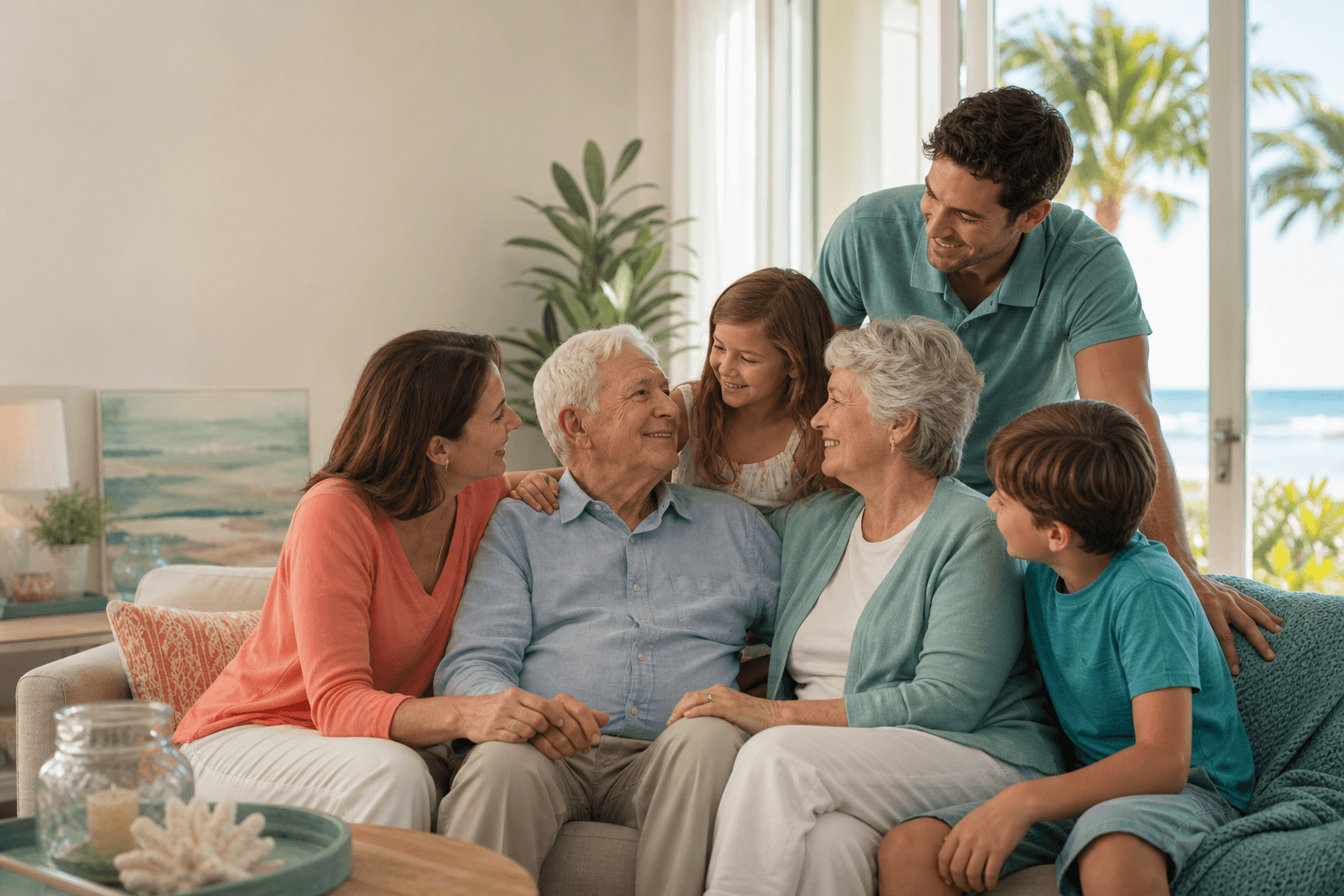 Family gathered together at home
