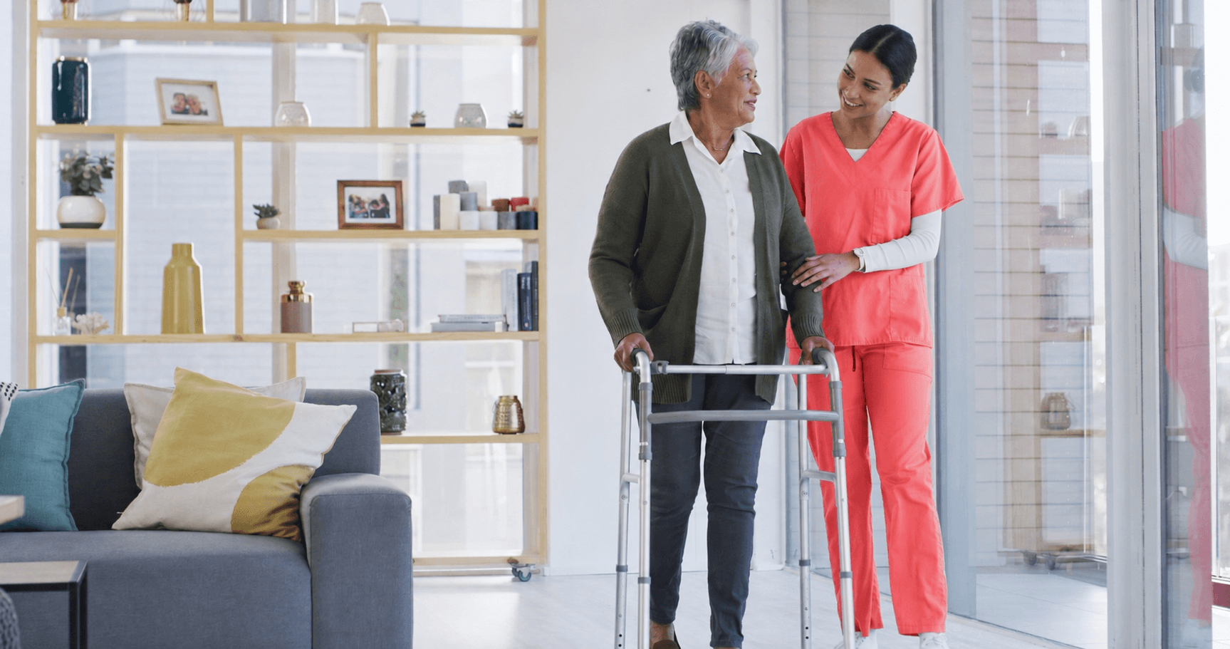 Hospice nurse walking with a patient