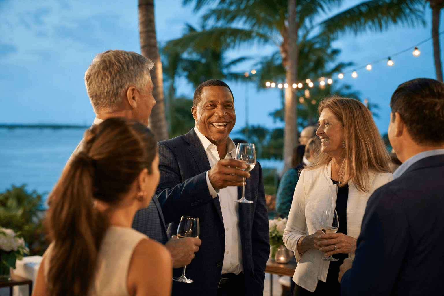Community leaders at an outdoor evening reception